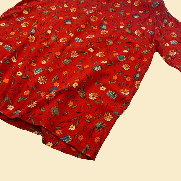 1980s red floral blouse by SK Wear, size S vintage 80s patterned blouse - Picture 9 of 9